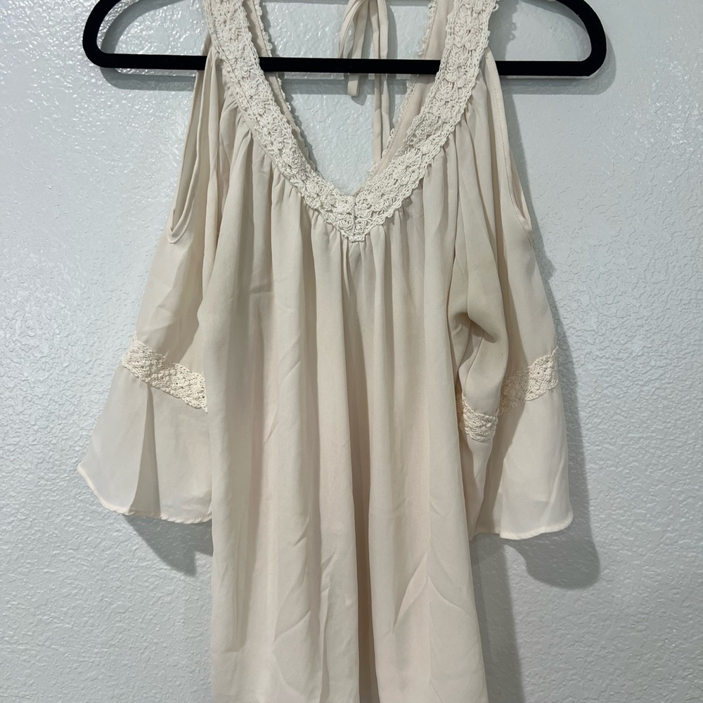Charming Charlie Cream Blouse with Lace Trim